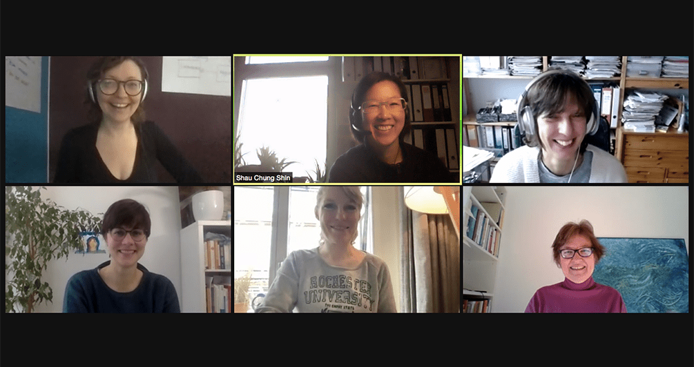 Screenshot mit Teilnehmerinnen des wöchentlichen Video-Co-Bloggens.
