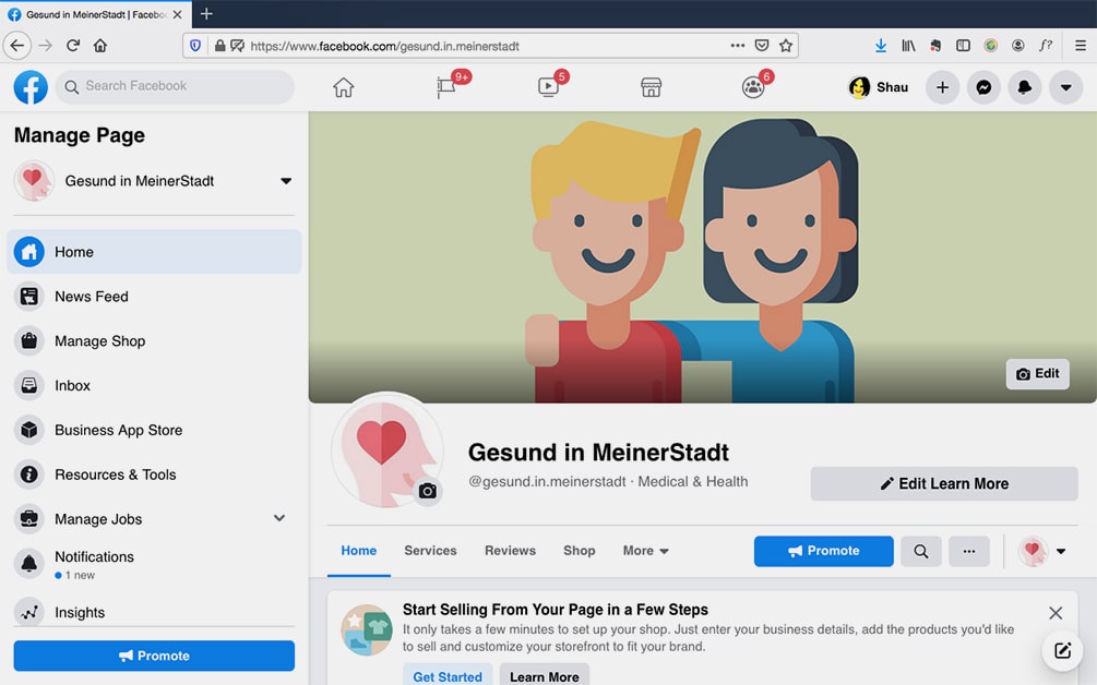Screenshot der Facebook-Seite für Gesund in MeinerStadt.