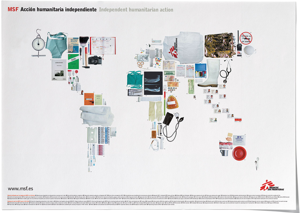 Plakat mit Schlüsselmotiv für Médicos Sin Fronteras (Ärzte ohne Grenzen)